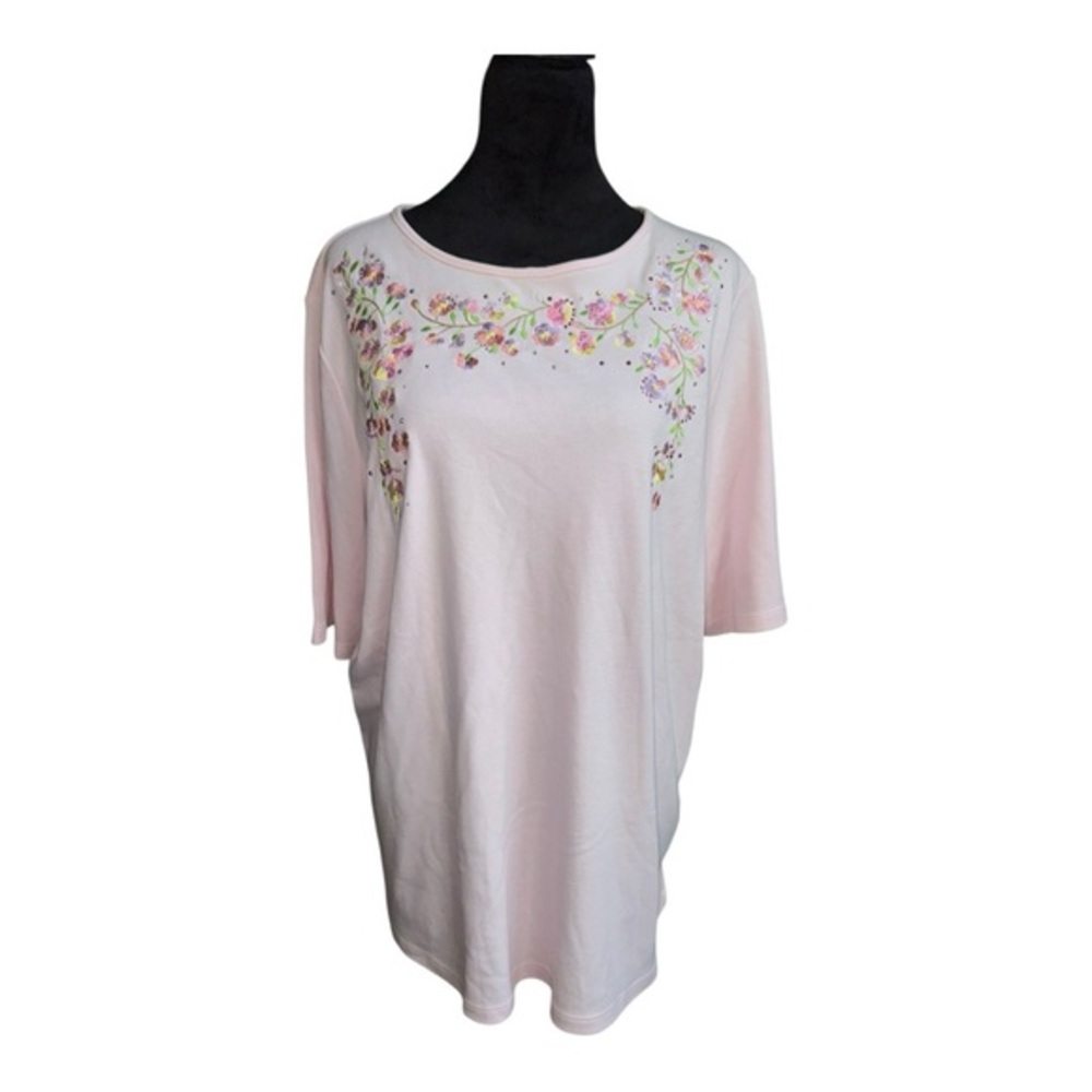 Quacker Factory QVC Spring/Summer Flower themed embroidery T-shirt‎ size XL
